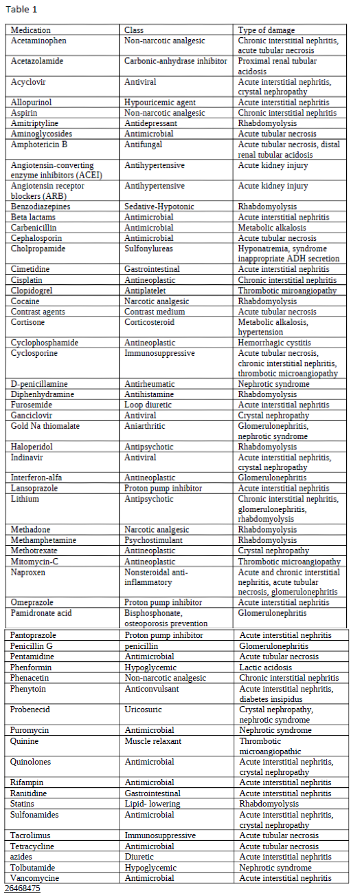 Nephrotoxic Medication Table 01