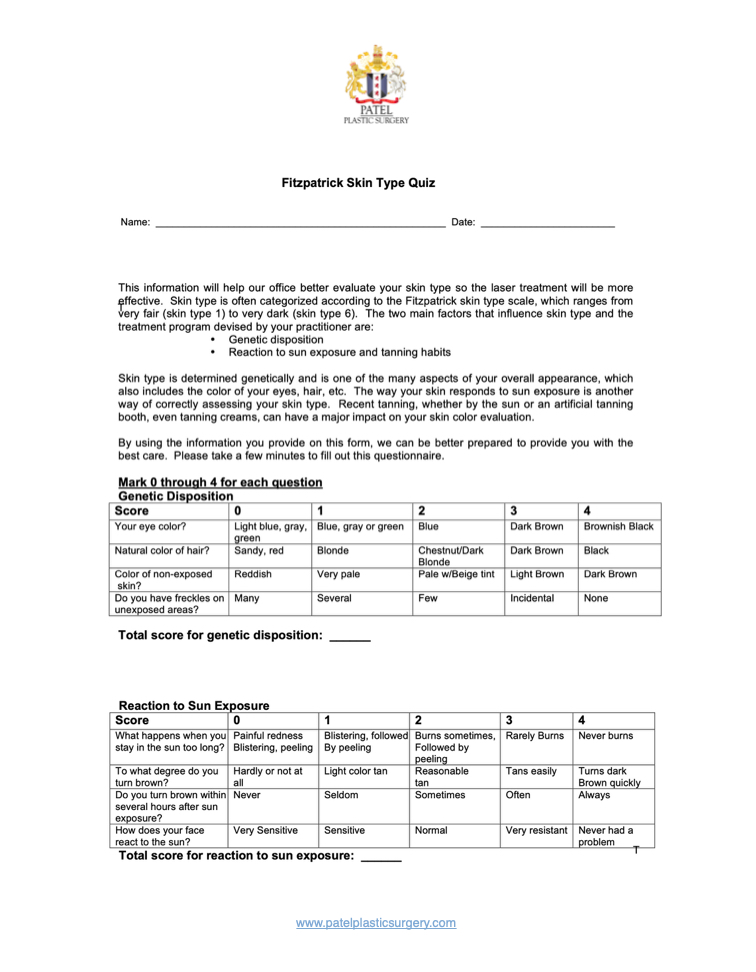 Fitzpatrick Skin Type determination using a questionnaire Page 1