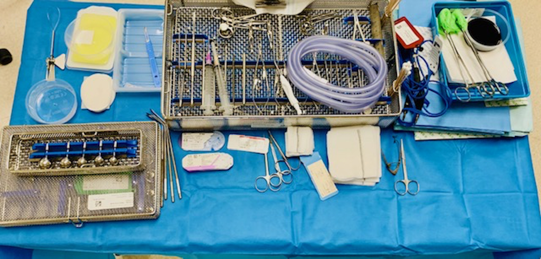 Equipment for enucleation procedure.