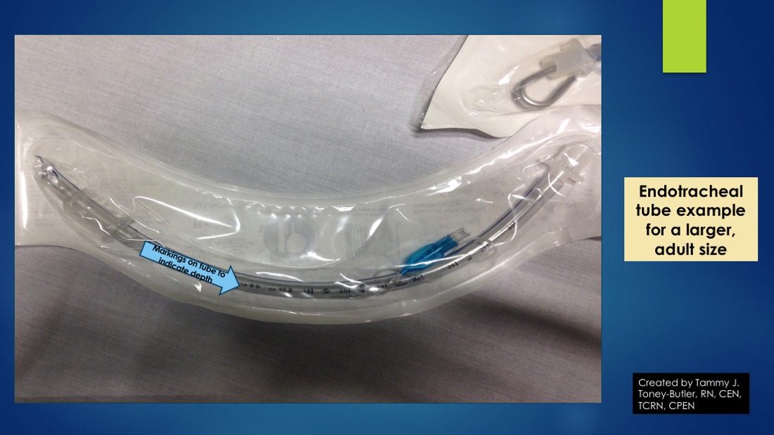 Endotracheal tube example for larger, adult size