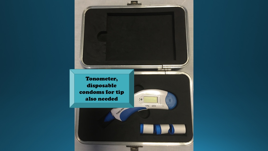 Tonometer, disposable condoms for tip also provided in this example of one type